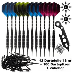 12 Dartpfeile Softdarts Dart Set 18g + 100 Dartspitzen + Zubehör - FutureDart