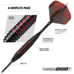 Thunder Series 1 - Steeldarts Brass - 2 Sets Darts - M3 - Black & Red - 23g