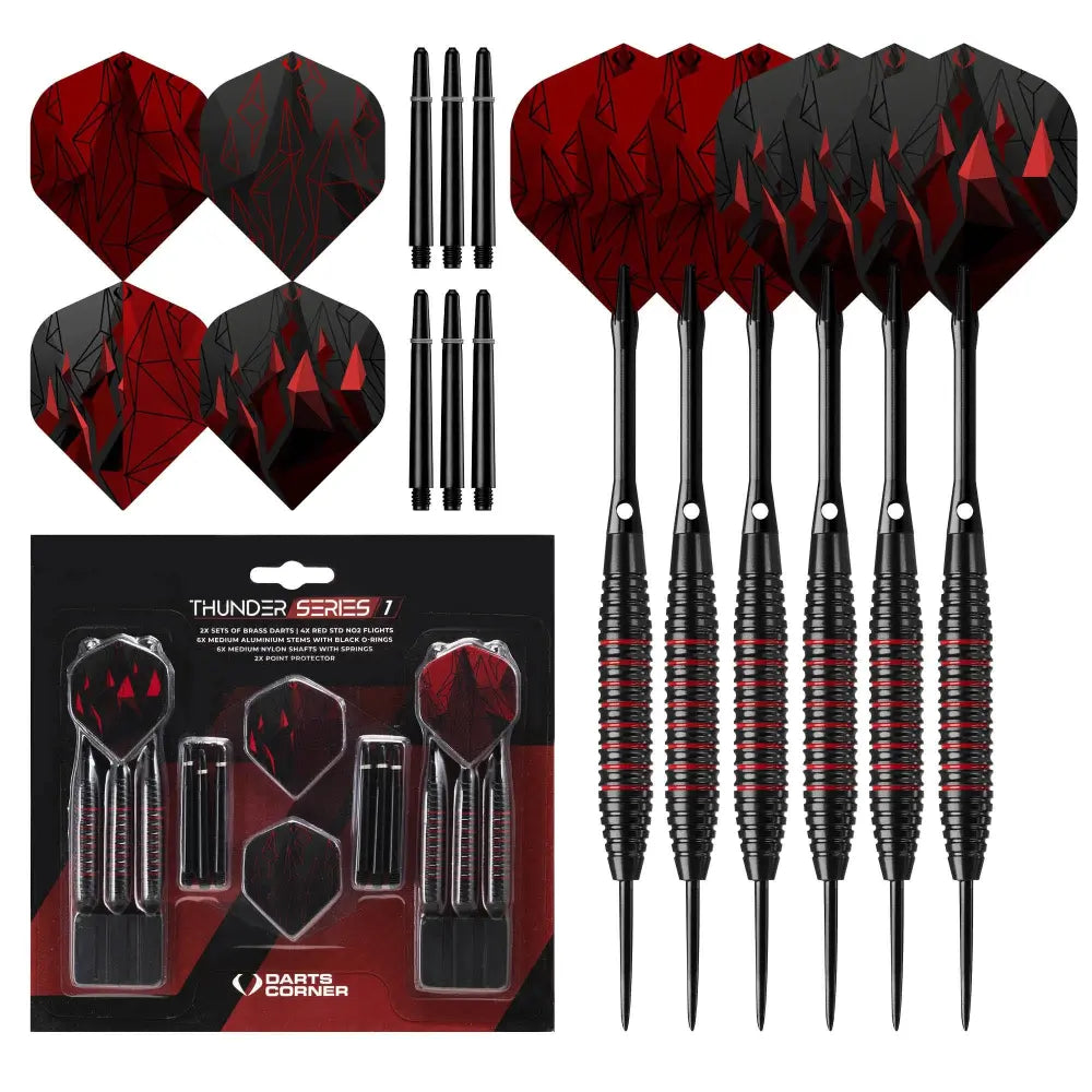 Thunder Series 1 - Steeldarts Brass - 2 Sets Darts - M3 - Black & Red - 23g
