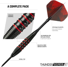 Thunder Series 1 - Steeldarts Brass - 2 Sets Darts - M4 - Black & Red - 21g