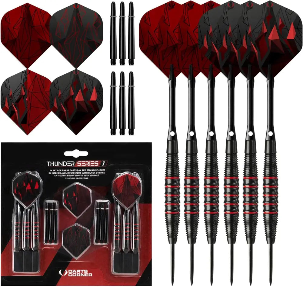 Thunder Series 1 - Steeldarts Brass - 2 Sets Darts - M4 - Black & Red - 21g