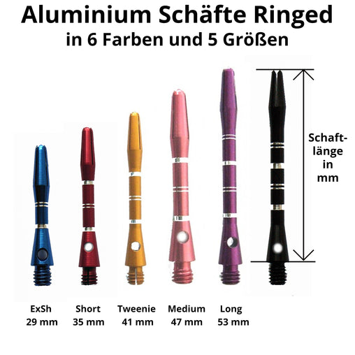 Dart Alushafts Dartschaft Schäfte Ringed -  6 Farben, 5 Längen