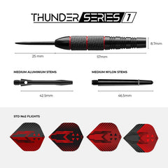 Thunder Series 1 - Steeldarts Brass - 2 Sets Darts - M1 - Black & Red - 22g