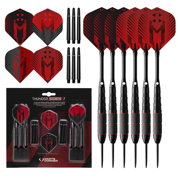 Thunder Series 1 - Steeldarts Brass - 2 Sets Darts - M1 - Black & Red - 22g