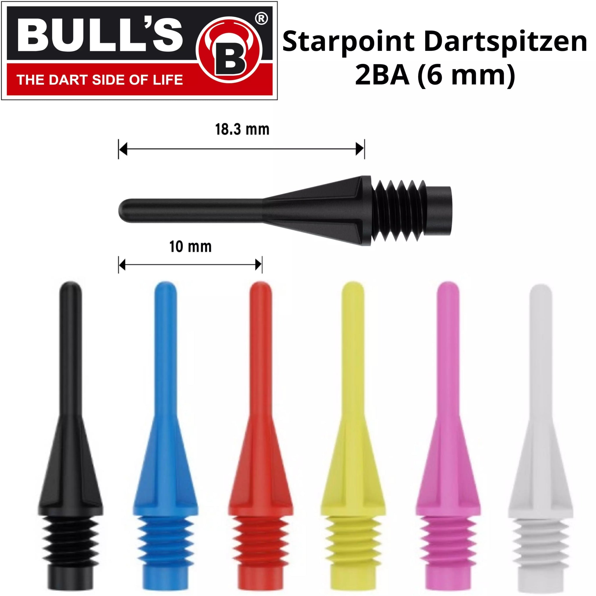 Bulls STAR POINT Dartspitzen 2BA Soft Tip Points - 100/1000 Stück - Schwarz - 100 Stück - FutureDart