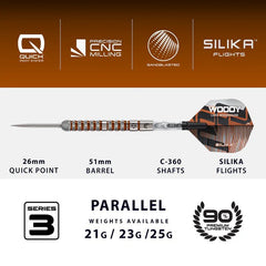 Harrows Luke Woodhouse Series 3 Quick Point Steeldarts 21g, 23g, 25g - 21g - FutureDart