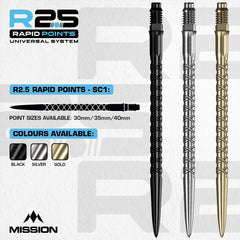 Mission R2.5 Rapid SC1 Steeldart Spitzen - Silber - 30 mm - FutureDart