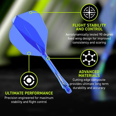 Winmau Fusion Flights & Shafts Short - Intermediate - Medium 6 - Short 22mm - Blue (Translucent) - FutureDart