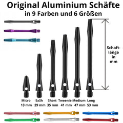 Dart Alushafts Dart shafts - 9 colors, 6 lengths including rubber rings