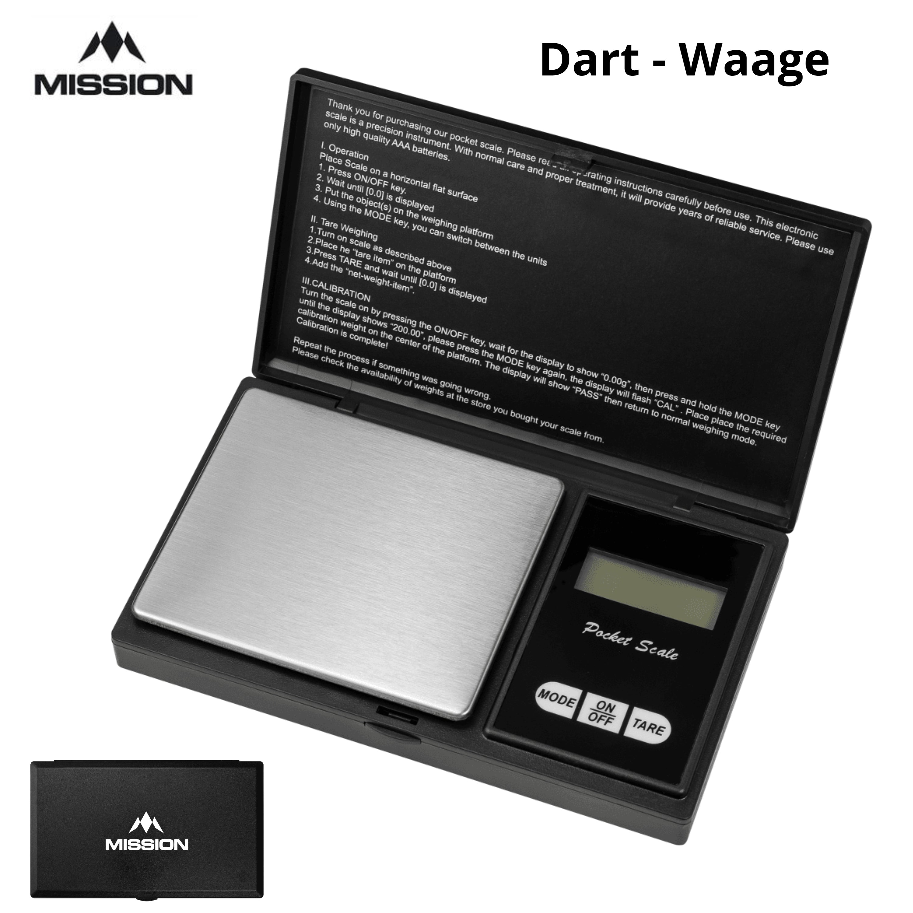 Mission Quark pocket scale for determining the weight of darts