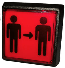 Drucktaster mit Mikroschalter, Led Birne ohne/mit Beschriftung z.B. für Löwen Spielerwechsel Taste - Drucktaster 50 x 50 mit Logo Spielerwechsel - FutureDart