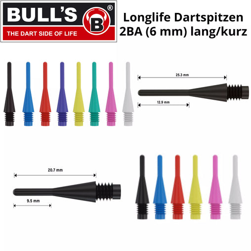 Bulls Longlife dart tips 2BA Soft Tip Points short/long - 100/1000 pieces