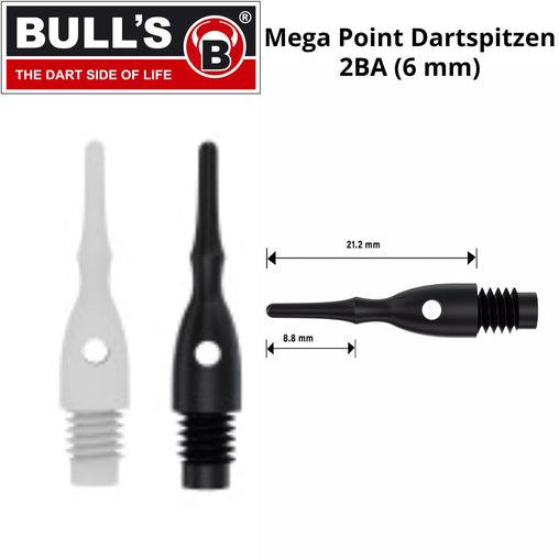 Bulls Mega Point Short Dart Tips 2BA Soft Tip Points - 100/1000 pieces
