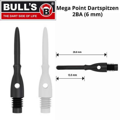 Bulls Mega Point Long Dart Tips 2BA Soft Tip Points - 100/1000 pieces