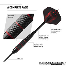 Thunder Series 1 - Steeldarts Brass - 2 Sets Darts - M1 - Black & Red - 22g