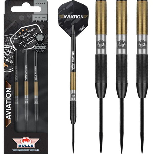 Bulls NL Aviation Ringed Black and Gold Steeldarts 22g,23g,24g - 22g - FutureDart