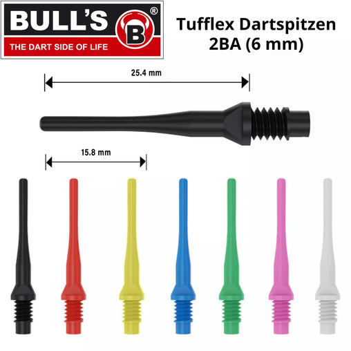 Bulls TUFFLEX Dartspitzen 2BA Soft Tip Points - 100/1000 Stück - Schwarz - 100 Stück - FutureDart