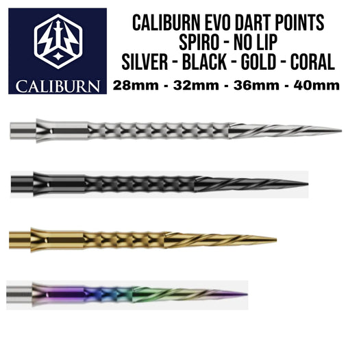 Caliburn Evo Dart Points Spiro - No Lip Silver - Black - Gold - Coral - Silver - 28 mm - FutureDart