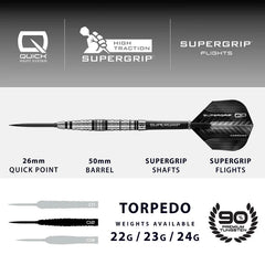 Harrows Supergrip Torpedo 90% Quick Point Steeldarts 22g, 23g, 24g - 22g - FutureDart