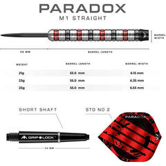 Mission Paradox Steeldarts - Straight - M1 - Electro Black & Red 21g, 23g, 25g - 21g - FutureDart