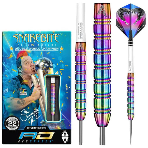 Red Dragon Peter Wright Snakebite 1 Rainbow Steeldarts 22g, 23g, 24g - 22g - FutureDart