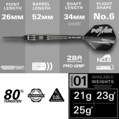 Target Phil Taylor Power 8 - Zero Black P8Z4 Swiss Point Steeldarts 21g, 23g, 25g - 21g - FutureDart