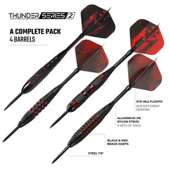 Thunder Series 2 - Steeldarts Brass - 4 Sets Darts - Red - 21g, 22g,  23g, 24g