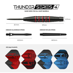 Thunder Series 4 - Steeldarts Brass - 4 zestawy rzutek - Niebieski/Czerwony - 21g, 22g, 23g, 24g 