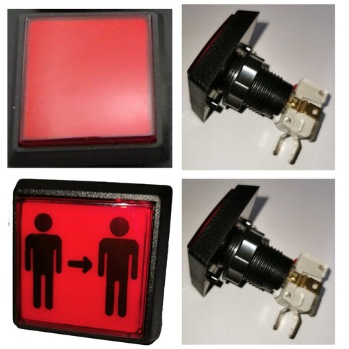Push button with micro switch, LED bulb without/with labeling e.g. for Löwen player change button