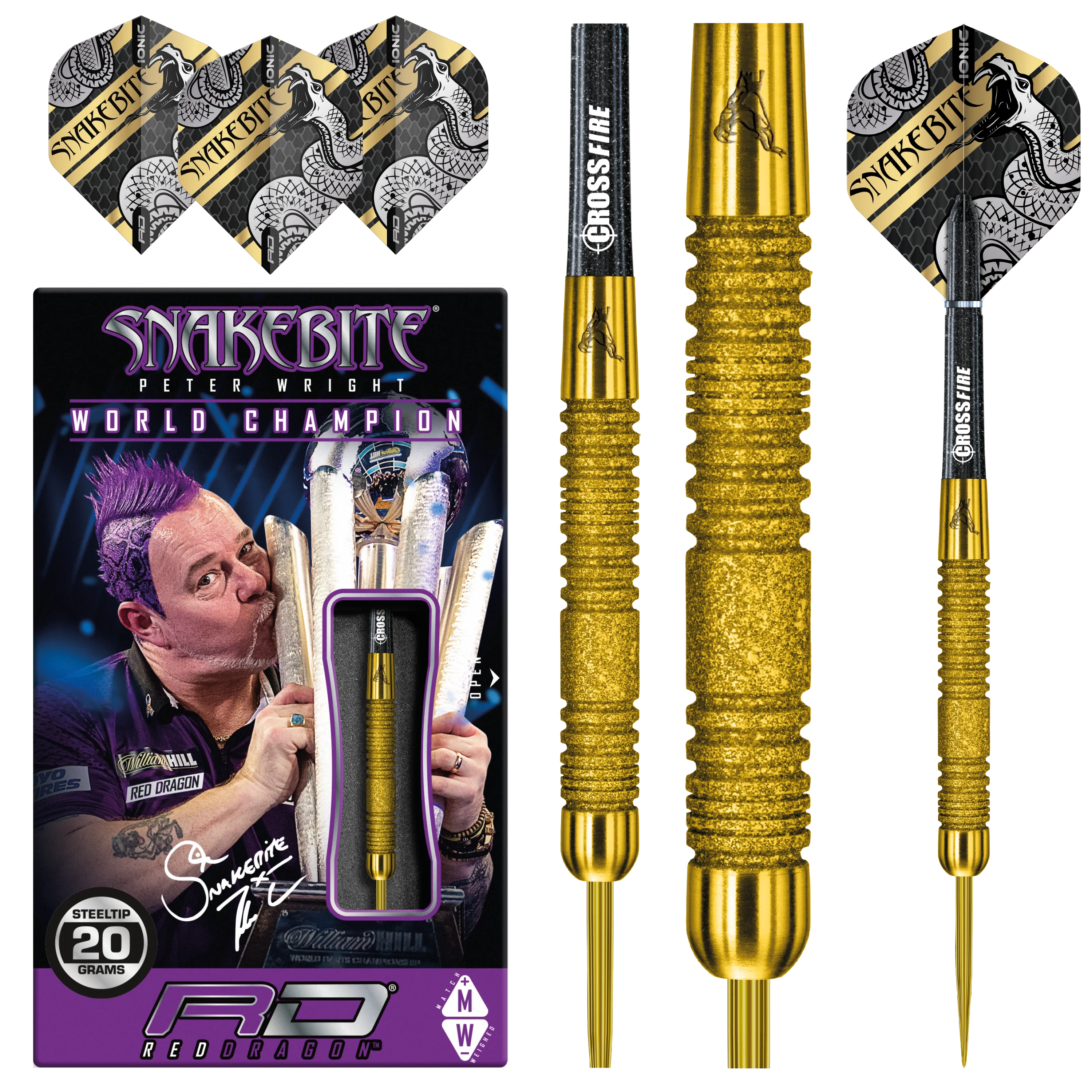 Red Dragon Peter Wright Euro 11 Element Gold PC 20 steel darts 20g, 24g 