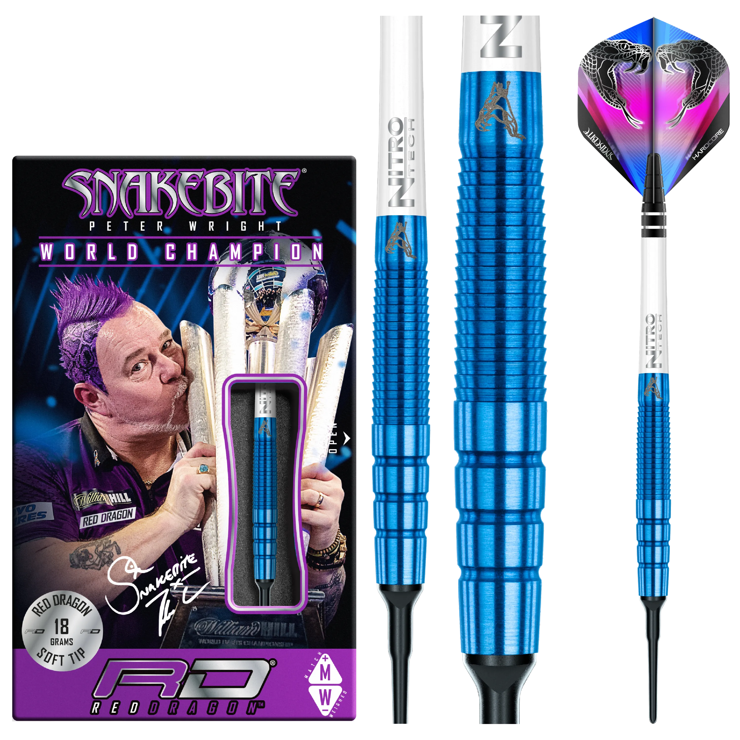 Red Dragon Peter Wright Snakebite PL 15 Blue Softdarts 18g