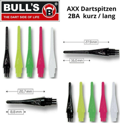 Bulls AXX Dartspitzen 2BA Soft Tip Points kurz/lang - 100 Stück - Schwarz - lang 27,9 mm - FutureDart