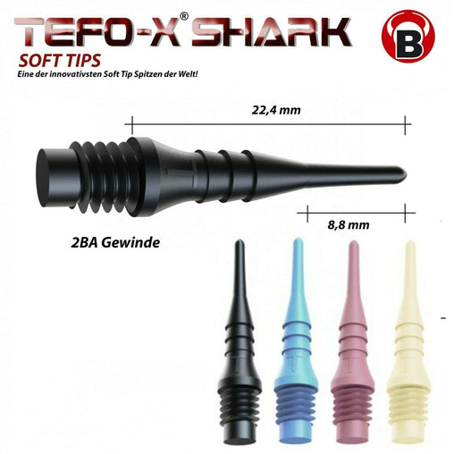 Bulls Tefo - X Shark Dartspitzen 2BA Soft Tip Points - 100 Stück - Schwarz - FutureDart