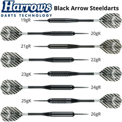 Harrows Black Arrow Steeldarts 19g, 20g, 21g, 22g, 23g, 24g, 25g, 26g - 19g Ringed - FutureDart