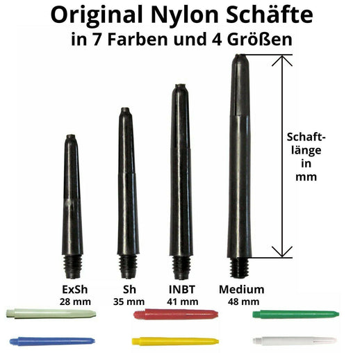Original Nylon Shafts - 7 Farben, 4 Längen - 3er und 5er Sets - 3 Sets = 9 Stück - Weiß - Medium 48mm - FutureDart
