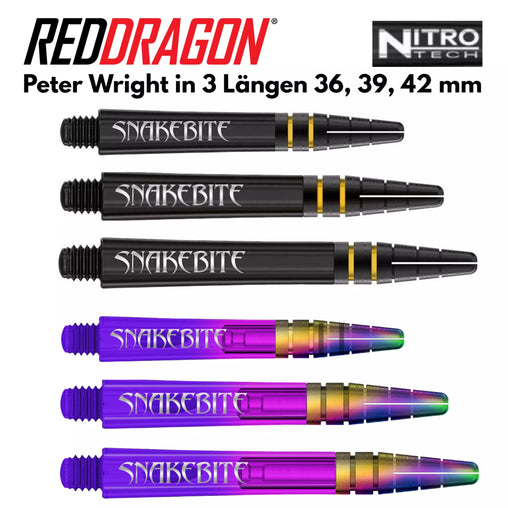 Red Dragon Nitrotech Peter Wright Snakebite Shafts Vol. 2 - Black - Gold - Short 36 mm - FutureDart
