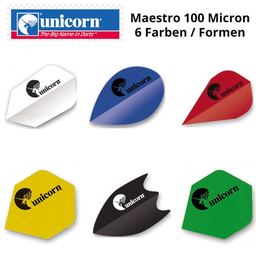 Unicorn Maestro 100 Micron Flight 6 Farben / Formen - Weiß - Xtra (Pear) - FutureDart